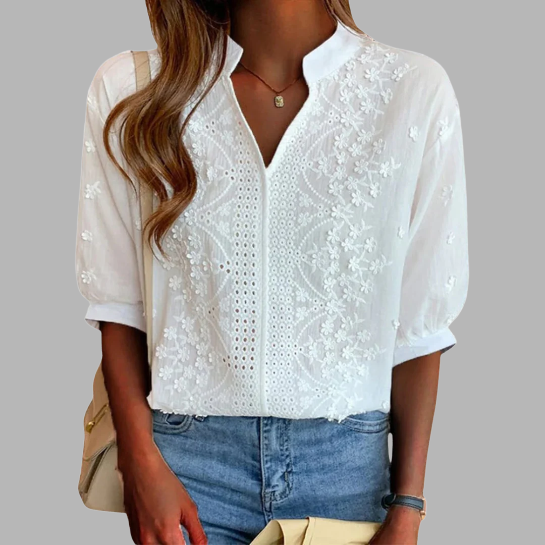 Unni | Elegant Hvit Bluse med Puffermarmer
