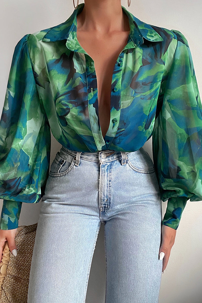 Bodil | Floral Puff Sleeve Bluse for Kvinner