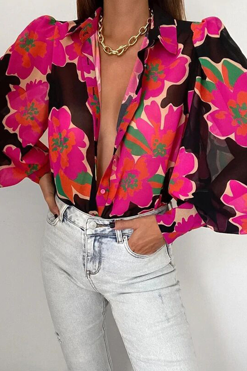 Bodil | Floral Puff Sleeve Bluse for Kvinner
