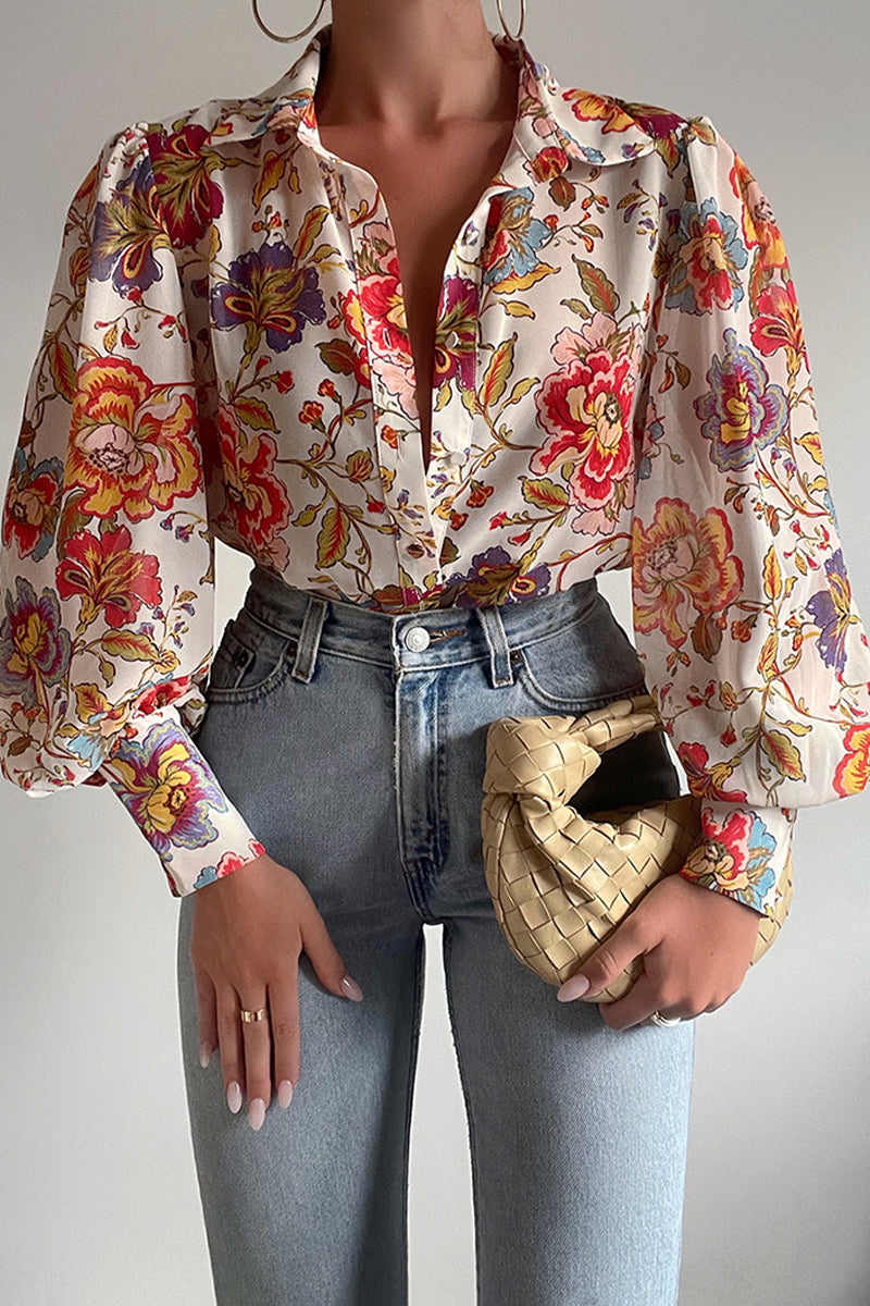Bodil | Floral Puff Sleeve Bluse for Kvinner