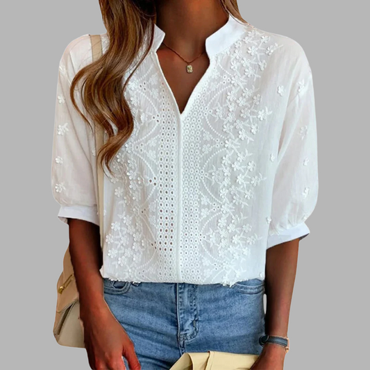 Unni | Elegant Hvit Bluse med Puffermarmer