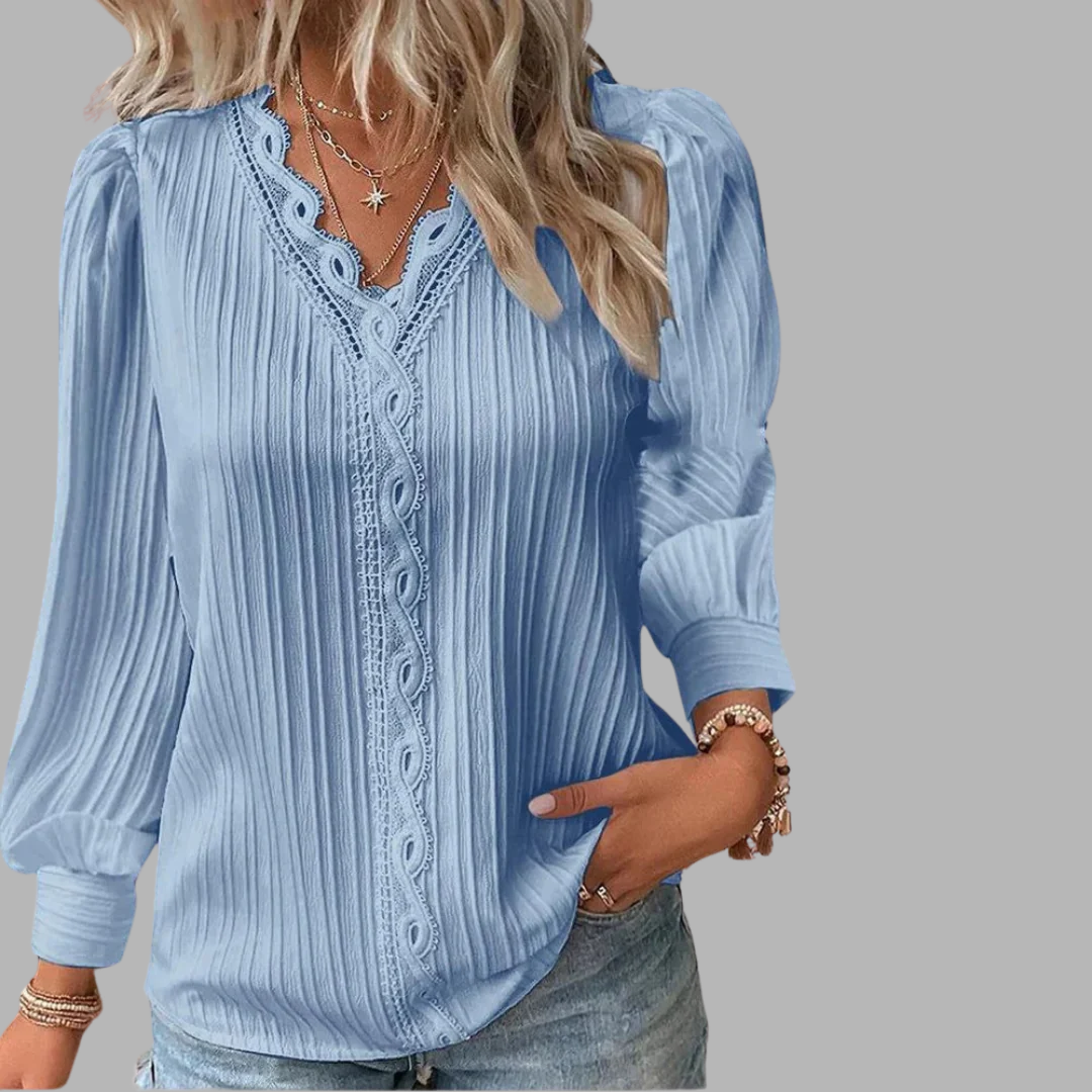 Cathrine | Bluse med Lange Ermer og V-Hals