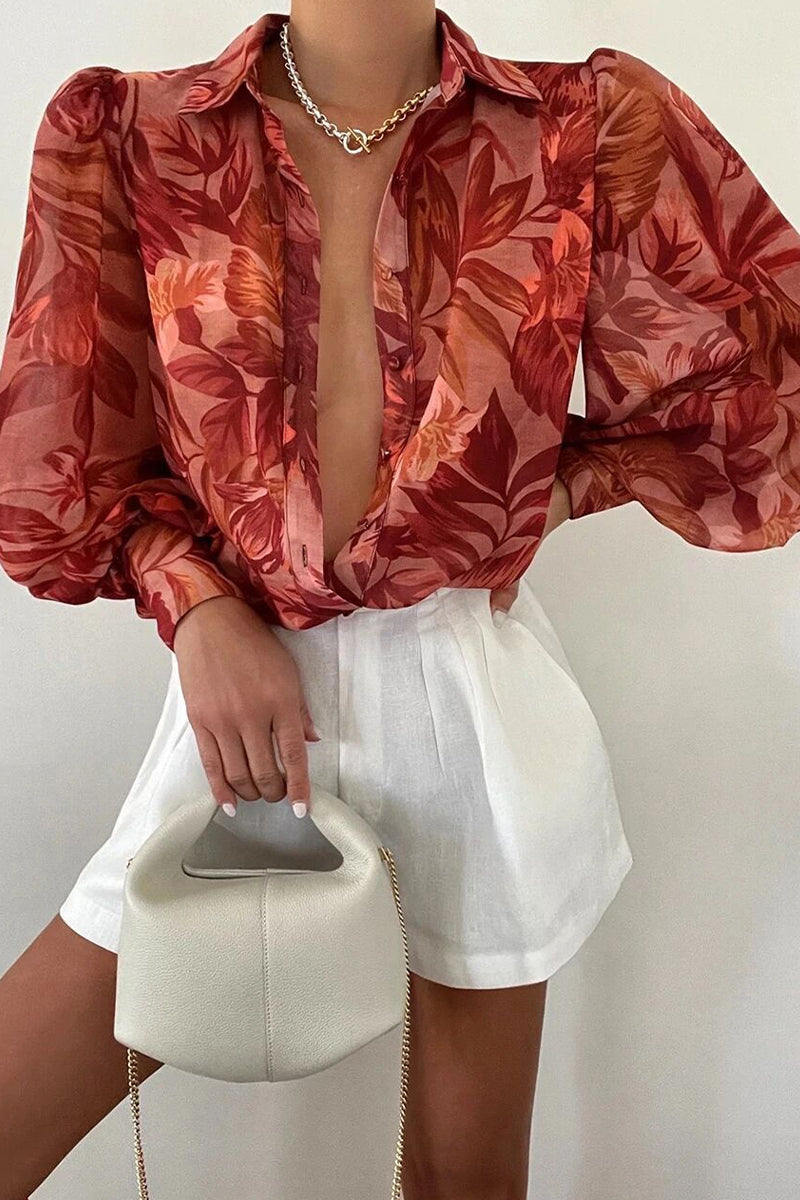 Bodil | Floral Puff Sleeve Bluse for Kvinner