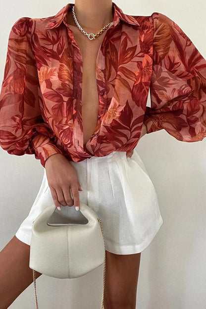 Bodil | Floral Puff Sleeve Bluse for Kvinner