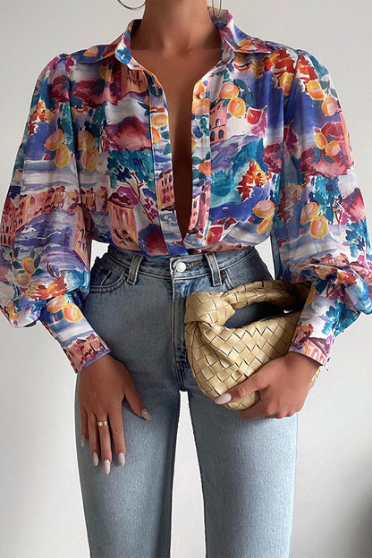Bodil | Floral Puff Sleeve Bluse for Kvinner