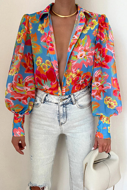 Bodil | Floral Puff Sleeve Bluse for Kvinner