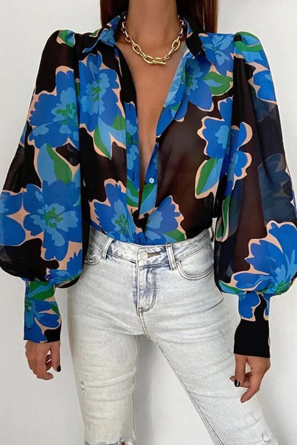Bodil | Floral Puff Sleeve Bluse for Kvinner