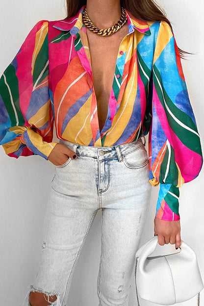 Bodil | Floral Puff Sleeve Bluse for Kvinner