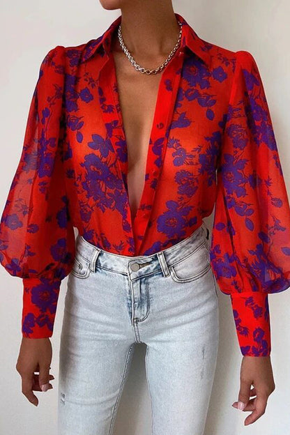 Bodil | Floral Puff Sleeve Bluse for Kvinner