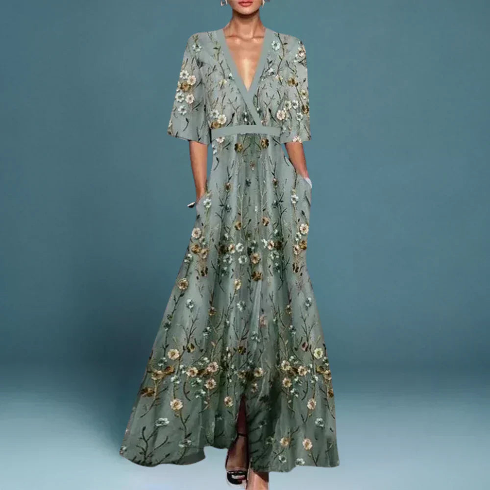 Emilija | Stilig blomster maxi kjole