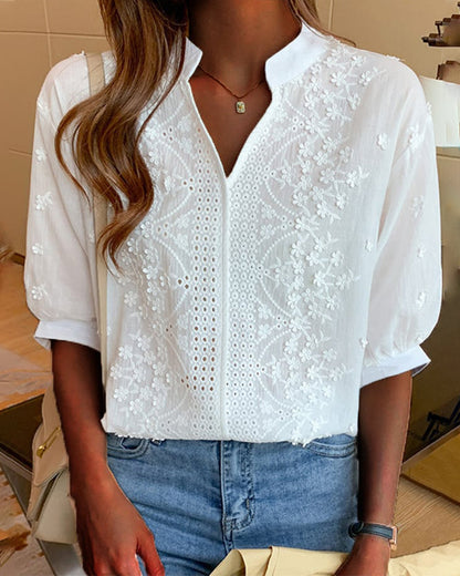 Unni | Elegant Hvit Bluse med Puffermarmer