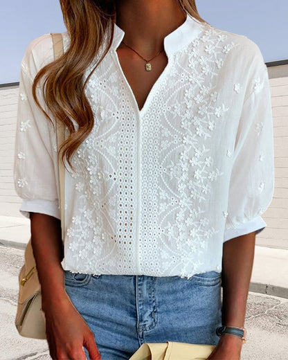 Unni | Elegant Hvit Bluse med Puffermarmer