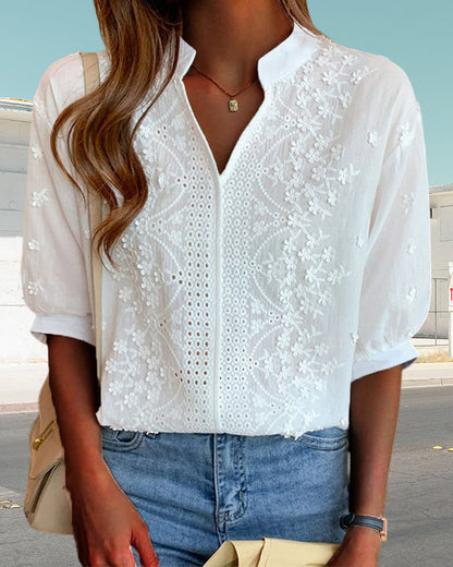Unni | Elegant Hvit Bluse med Puffermarmer