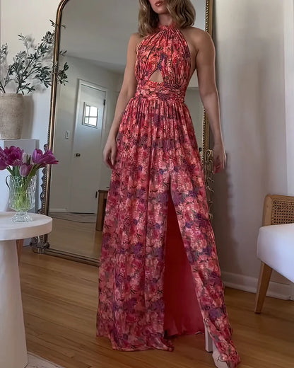 Karoline | Maxikjole uten rygg med blomstertrykk