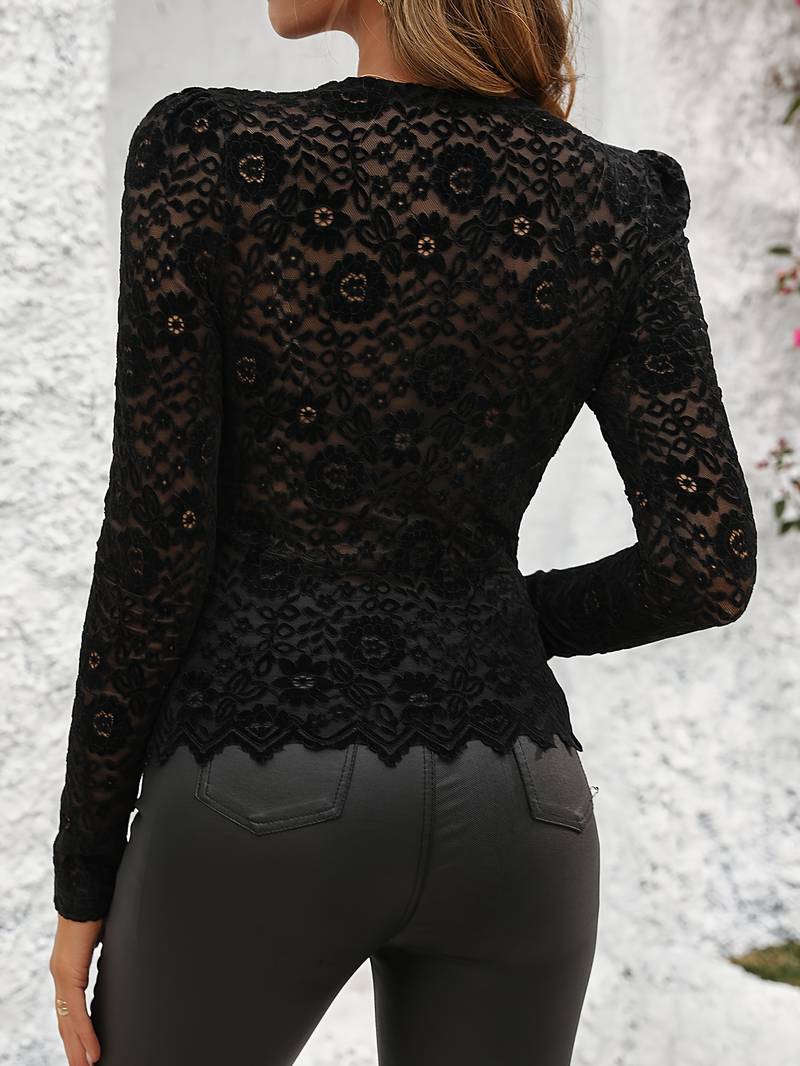 Ingeborg | Elegant Bluse med Lange Ermer i Blonde for Damer