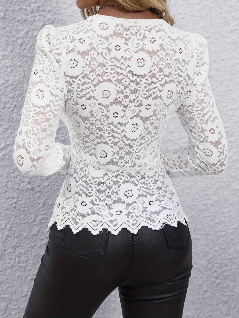 Ingeborg | Elegant Bluse med Lange Ermer i Blonde for Damer