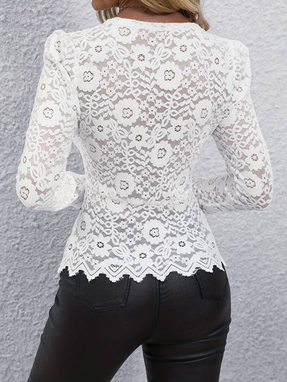 Ingeborg | Elegant Bluse med Lange Ermer i Blonde for Damer
