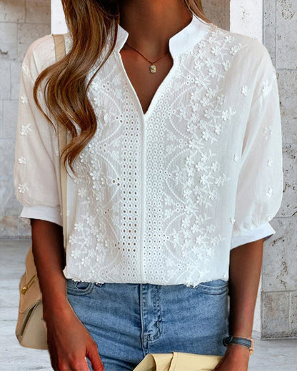 Unni | Elegant Hvit Bluse med Puffermarmer