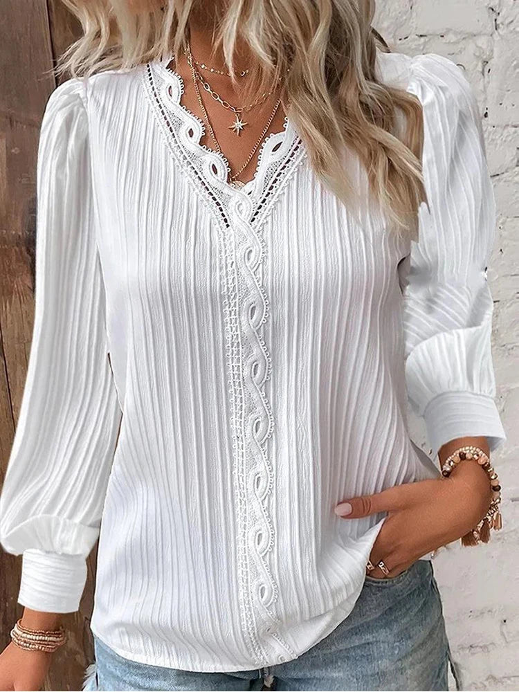 Cathrine | Bluse med Lange Ermer og V-Hals