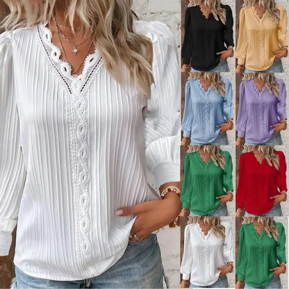 Cathrine | Bluse med Lange Ermer og V-Hals