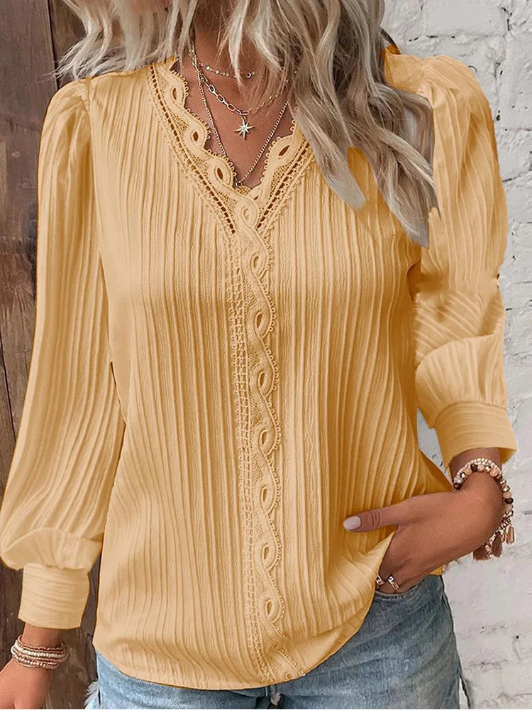 Cathrine | Bluse med Lange Ermer og V-Hals