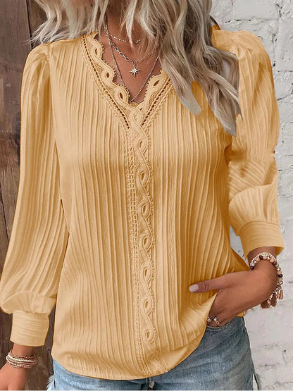 Cathrine | Bluse med Lange Ermer og V-Hals