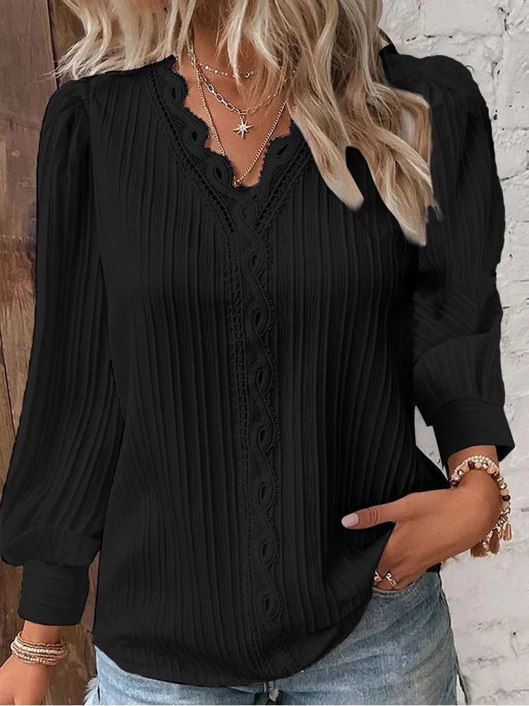 Cathrine | Bluse med Lange Ermer og V-Hals