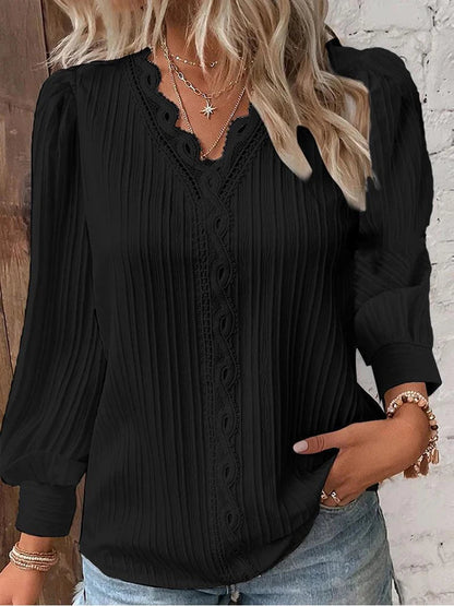 Cathrine | Bluse med Lange Ermer og V-Hals
