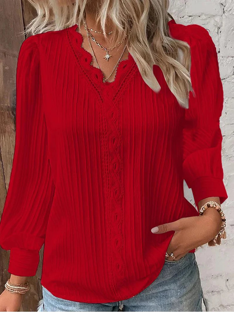 Cathrine | Bluse med Lange Ermer og V-Hals