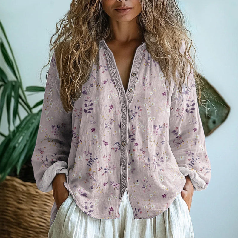 Kaya | Avslappet Bluse med Naturprint