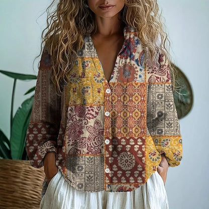 Kaya | Avslappet Bluse med Naturprint