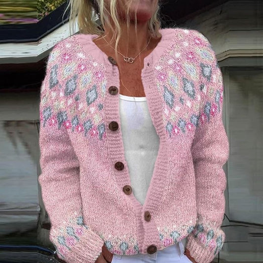 Ragnhild | Rosa løs passform cardigan med trykk